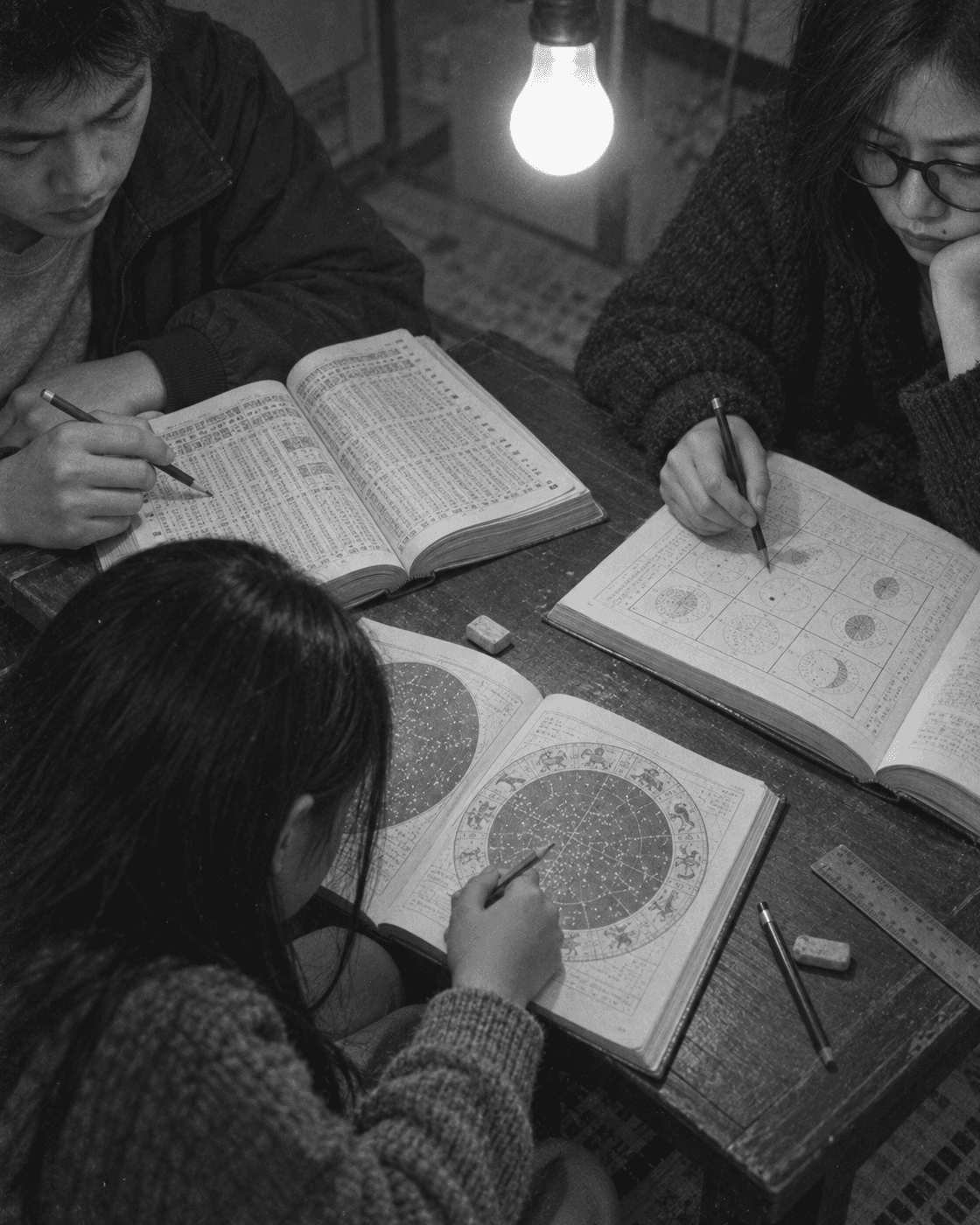 세 아이 앞에 펼쳐진 서로 다른 책